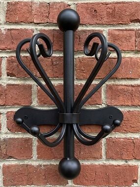 Matte Black Metal Wall Hanger w/Decorative Scrolls for Umbrella/Purses/Jackets